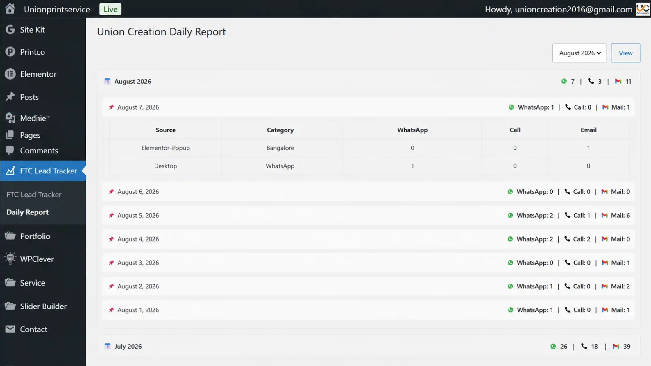 Lead Tracking Daily Report - Unionprintservice